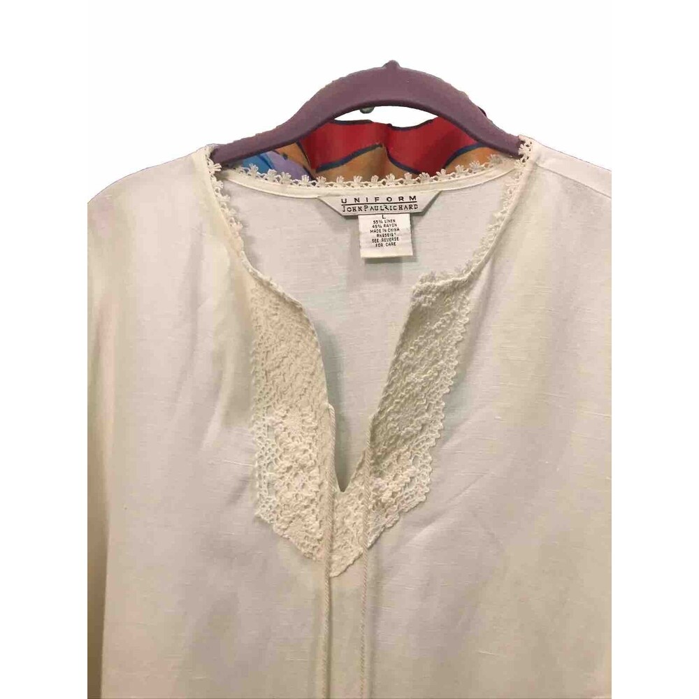 UNIFORM John Paul Richard Linen Blend Tunic Size L Off White Beige Boho Chic